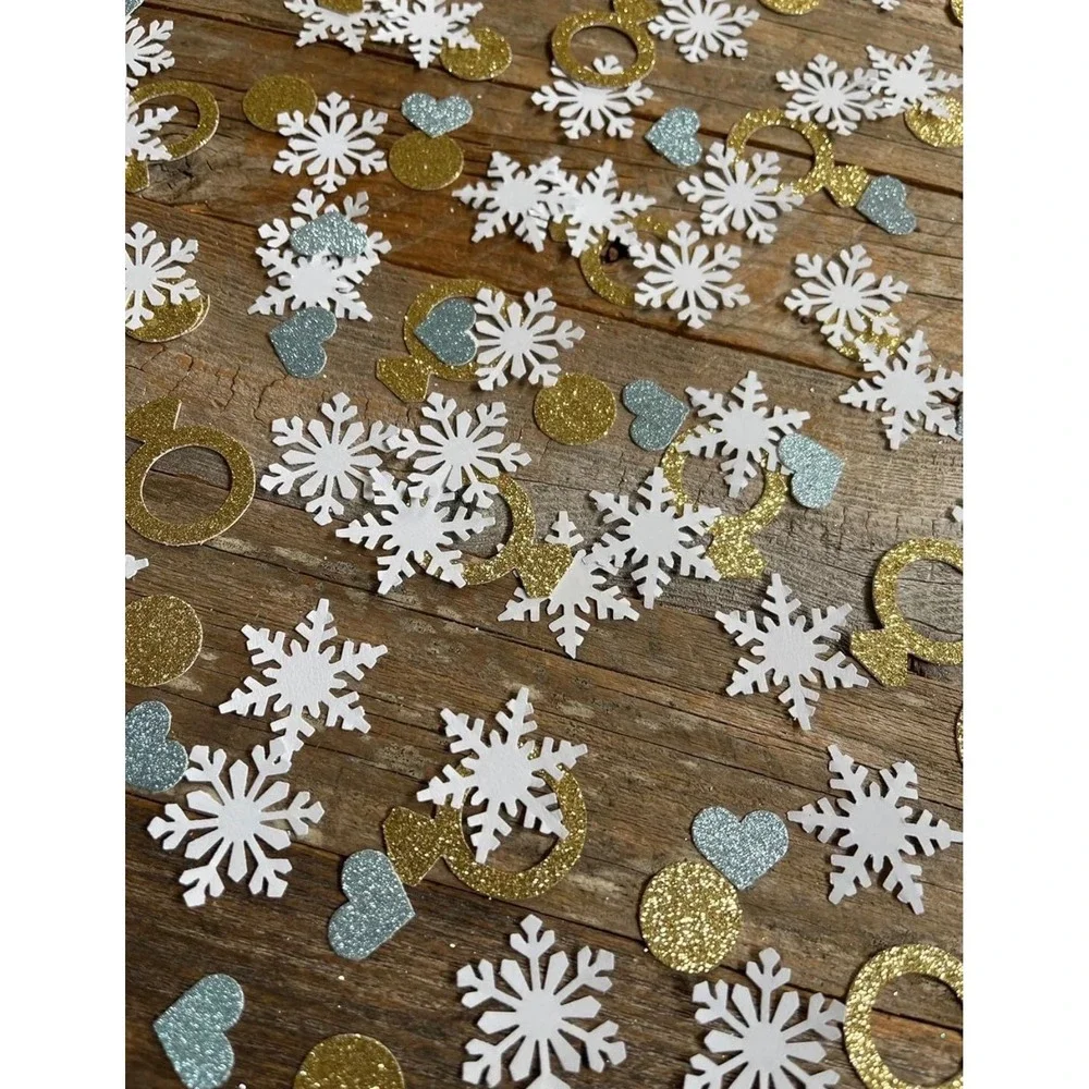 900pc Snow In Love Bridal Shower Confetti Winter Snowflake Diamond Ring Gold Blu
